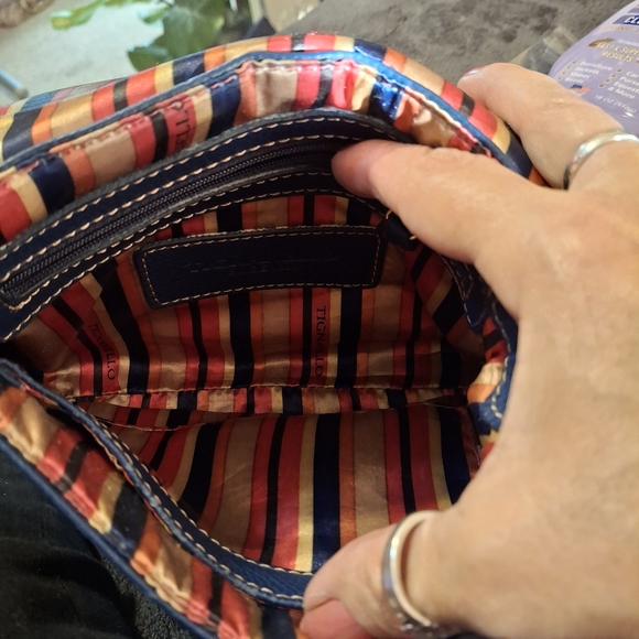 Tignanello Green and Blue Vintage Leather Crossbody Bag 8x6 - Picture 9 of 12